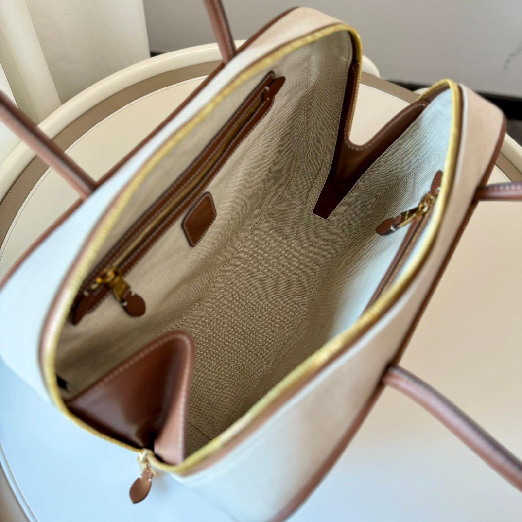 Krem Kanvas Deri El Çantası