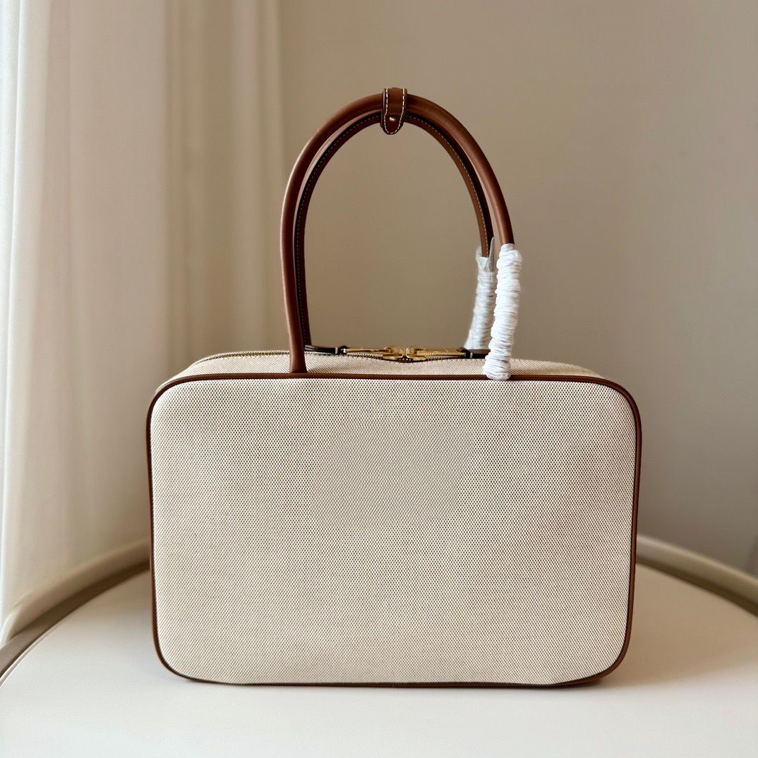 Krem Kanvas Deri El Çantası